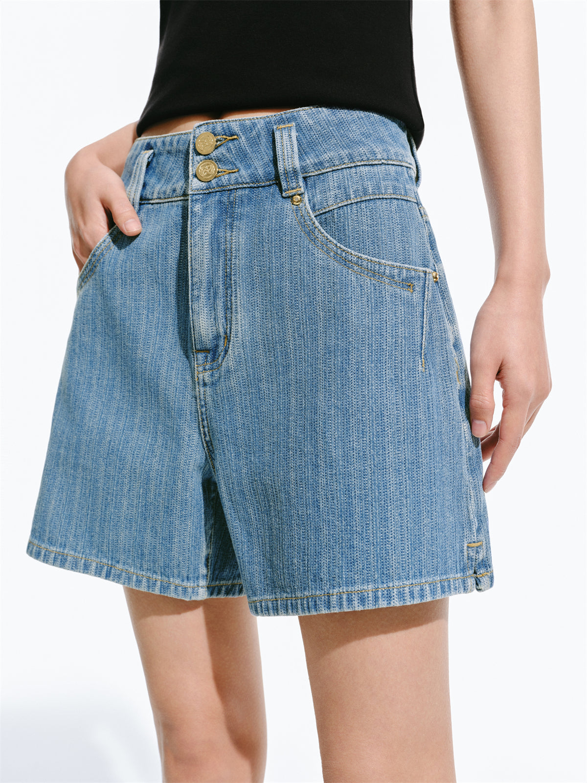 Women's High-Waisted Textured Denim Shorts