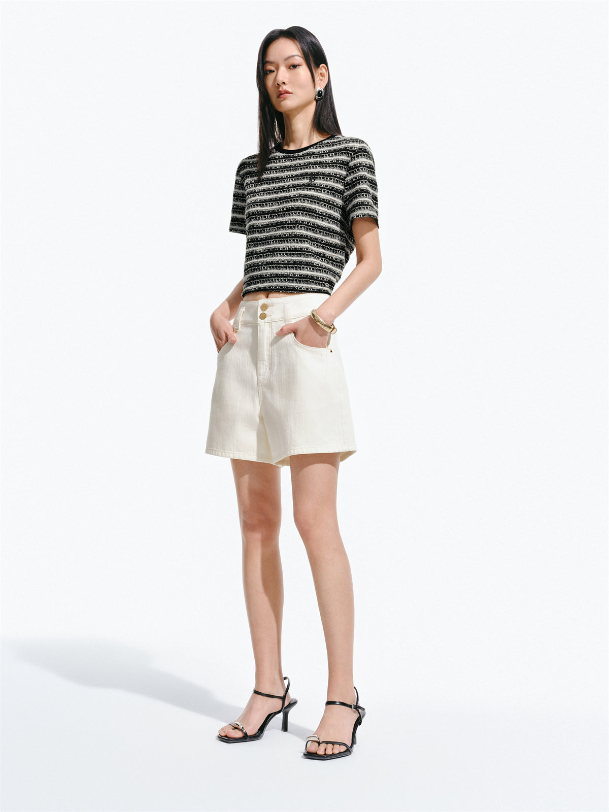 Women's High-Waisted Textured Denim Shorts