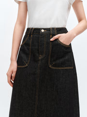 Women's Pocket Midi Denim Skirt