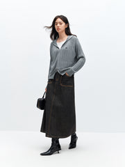 Women's Pocket Midi Denim Skirt