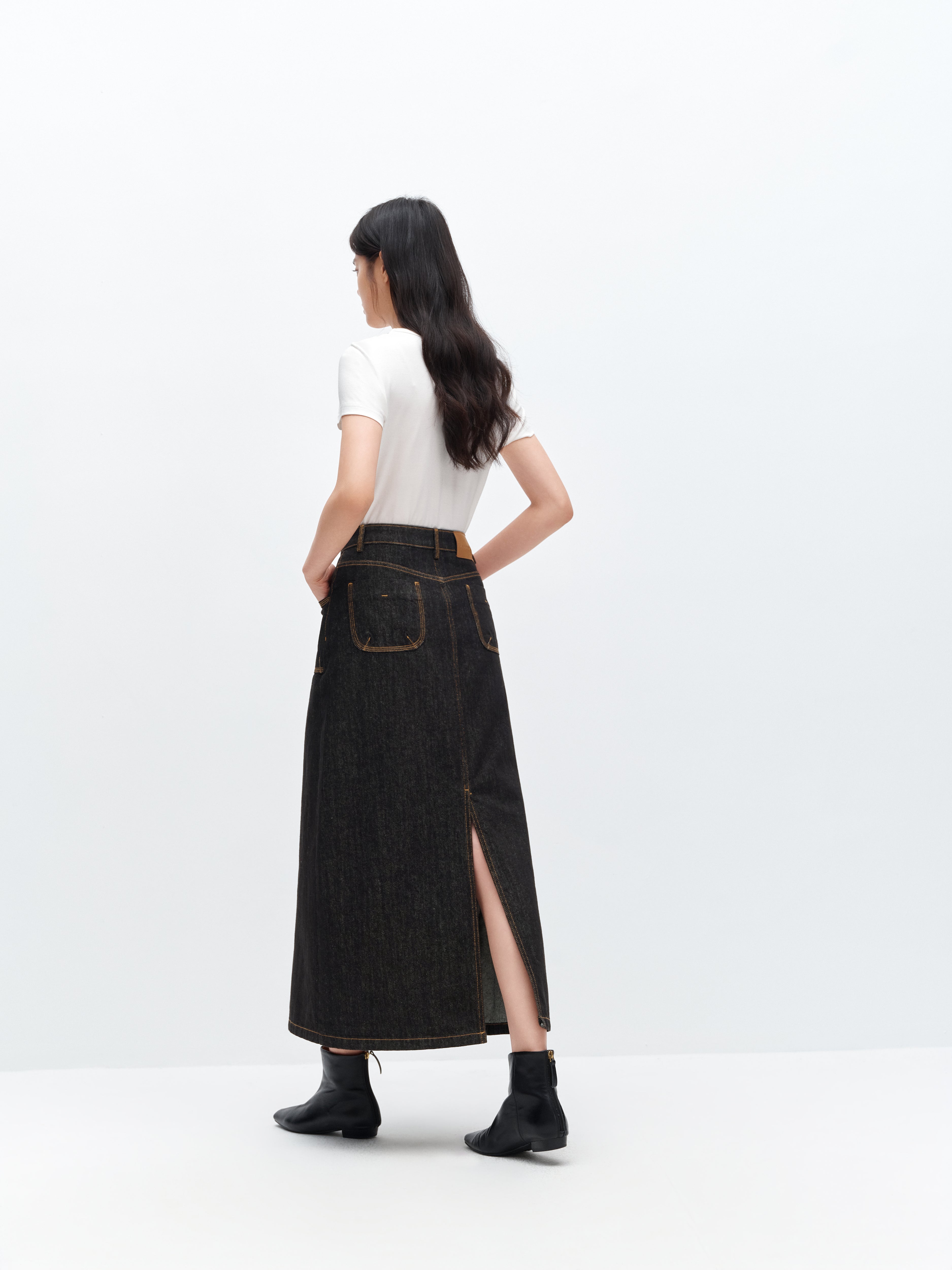 Women's Pocket Midi Denim Skirt