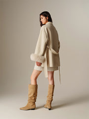 Women's Wool Coat with Detachable Fox Fur Cuffs