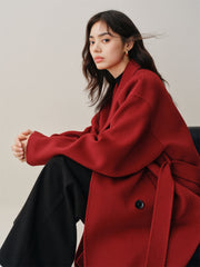 Women's Oversized Extra-Long Wool Coat with Belt