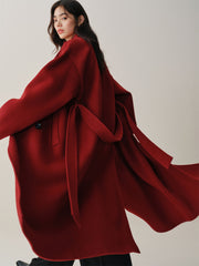 Women's Oversized Extra-Long Wool Coat with Belt