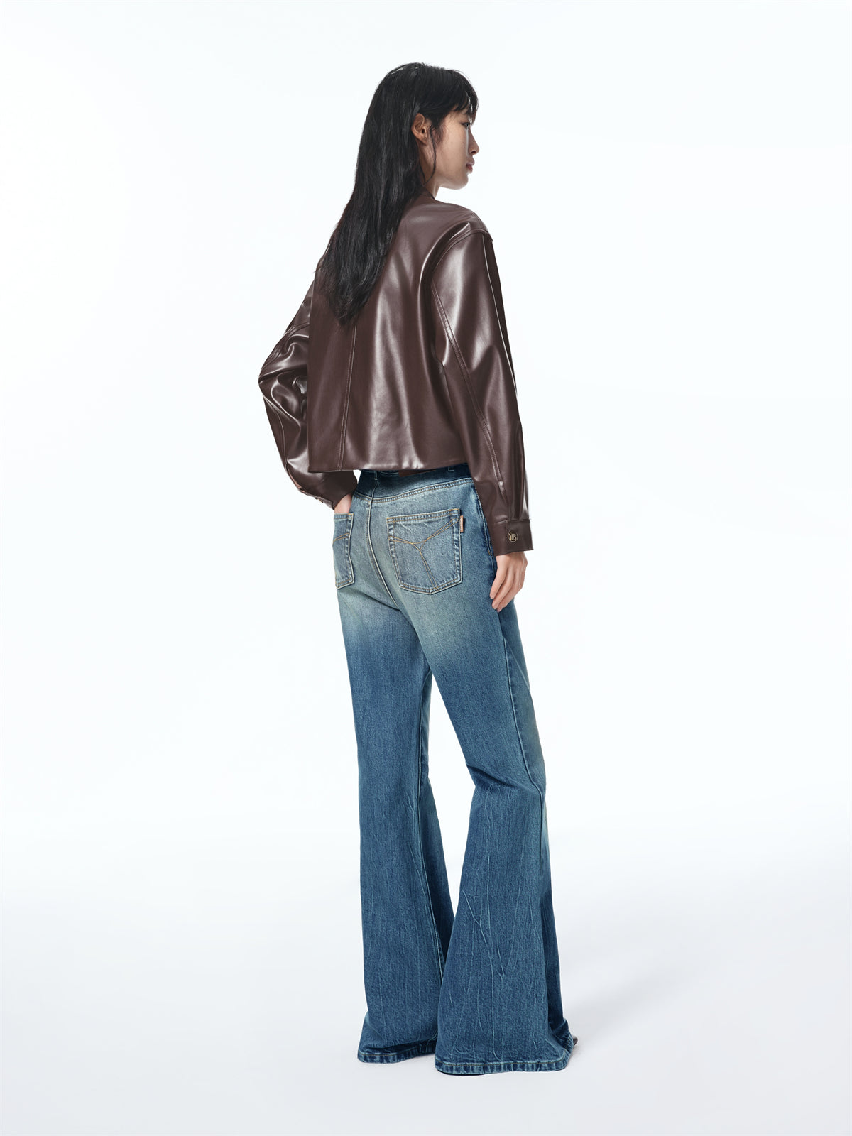 Women's Cropped Stand-Collar Moto PU Jacket