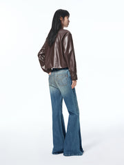 Women's Cropped Stand-Collar Moto PU Jacket