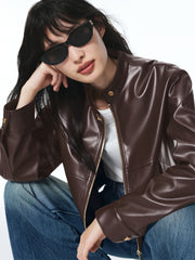 Women's Cropped Stand-Collar Moto PU Jacket