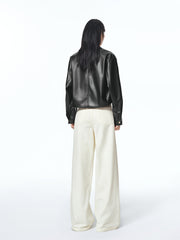 Women's Cropped Stand-Collar Moto PU Jacket