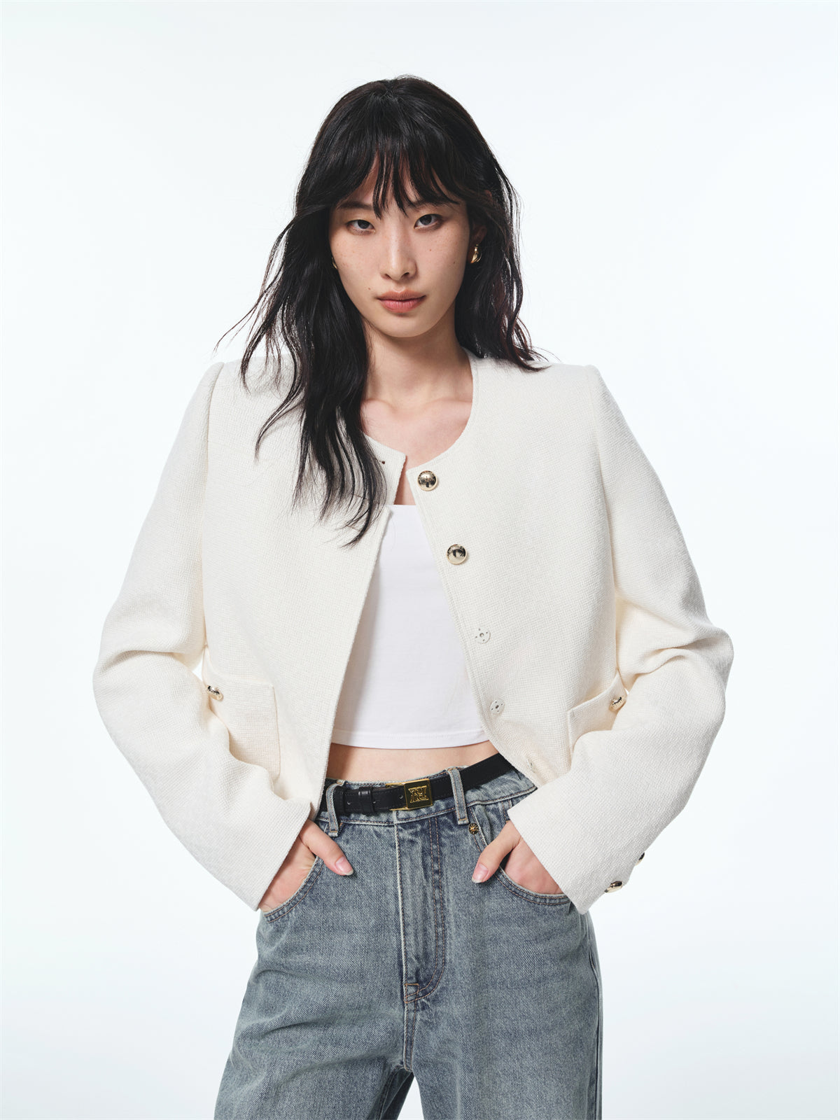 Women's Boxy Tweed-Inspired Jacket