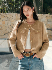 Women's Short Raw-Edge Tweed Jacket