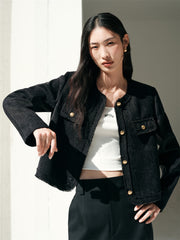 Women's Short Raw-Edge Tweed Jacket