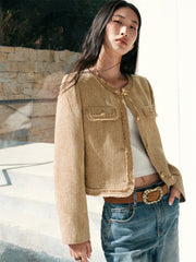 Women's Short Raw-Edge Tweed Jacket