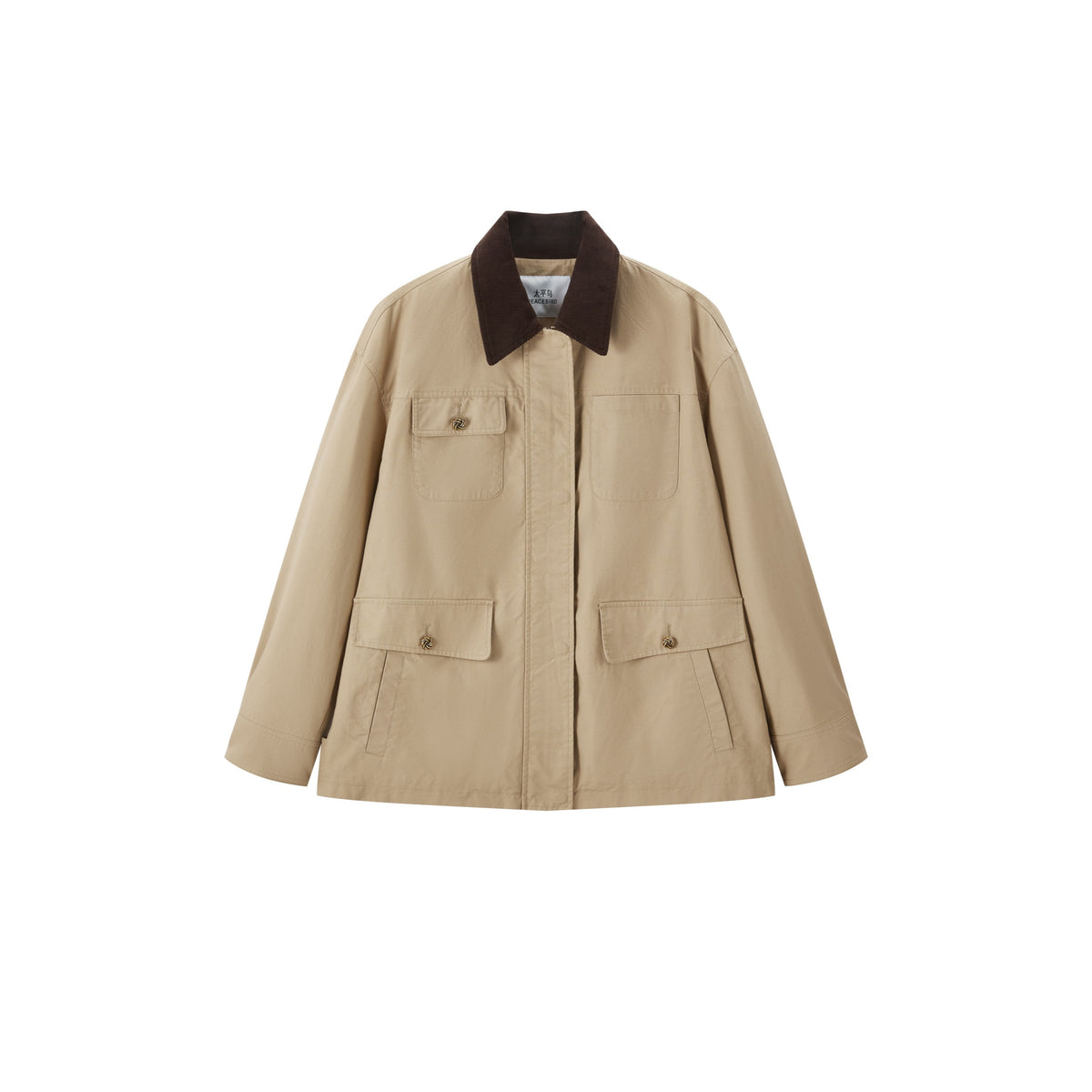 Women's Vintage Barn-Style Contrast-Lapel Utility Jacket