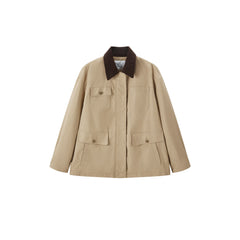 Women's Vintage Barn-Style Contrast-Lapel Utility Jacket