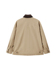 Women's Vintage Barn-Style Contrast-Lapel Utility Jacket