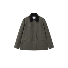 Women's Vintage Barn-Style Contrast-Lapel Utility Jacket