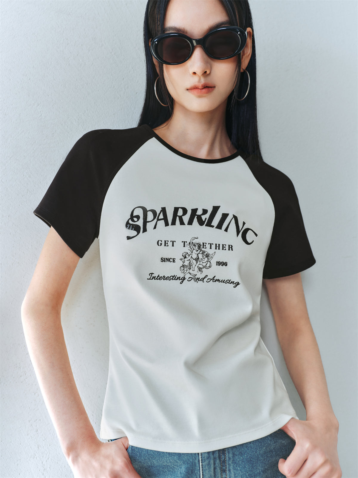 Women's Contrast Sequin Embroidered Slim-Fit T-Shirt