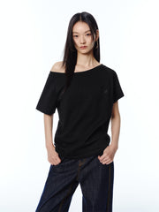 Women's Embroidered Boat-Neck T-Shirt