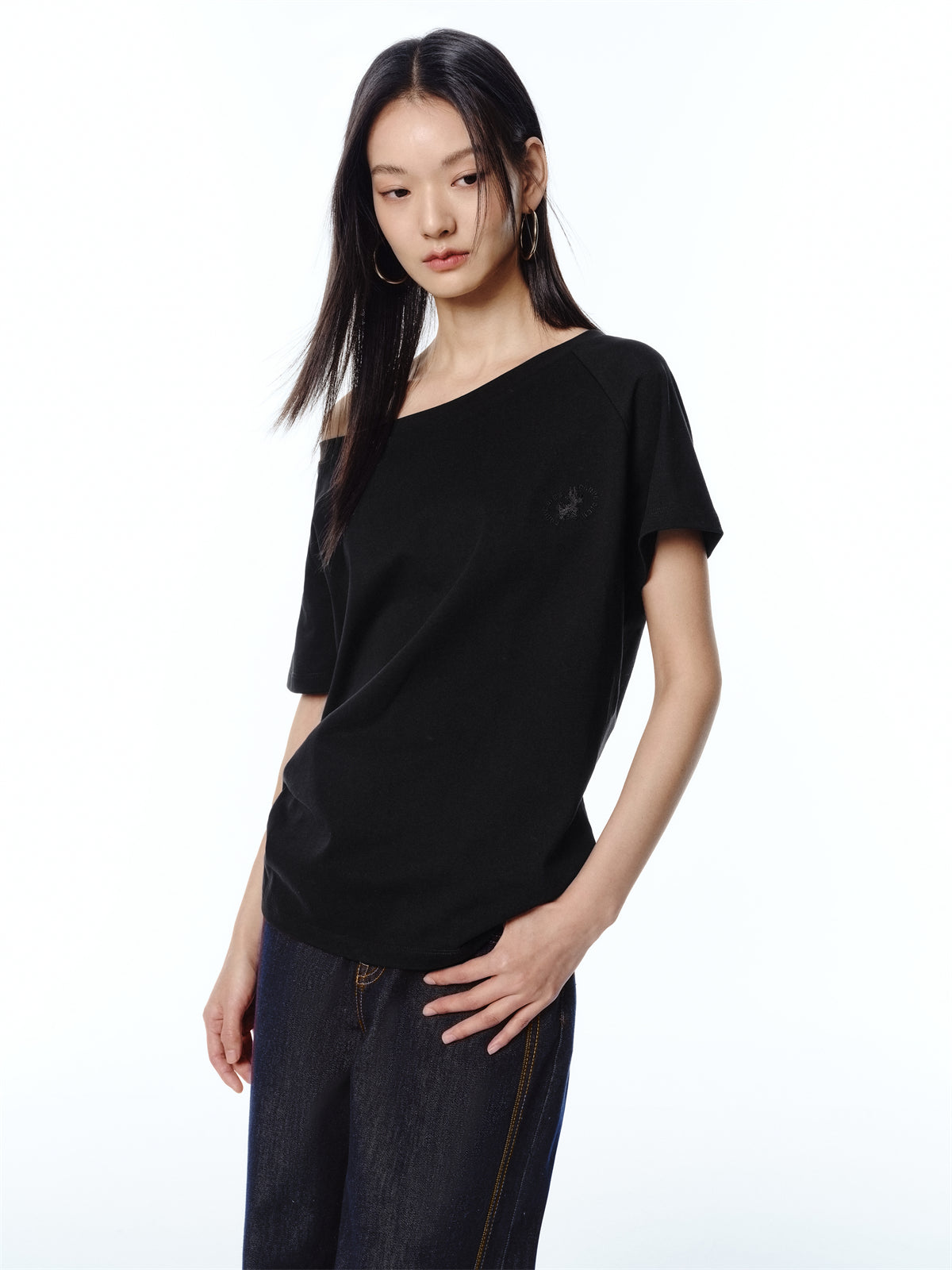 Women's Embroidered Boat-Neck T-Shirt