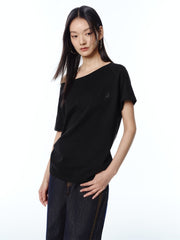Women's Embroidered Boat-Neck T-Shirt