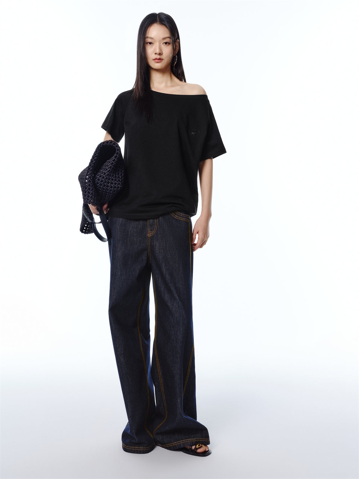 Women's Embroidered Boat-Neck T-Shirt