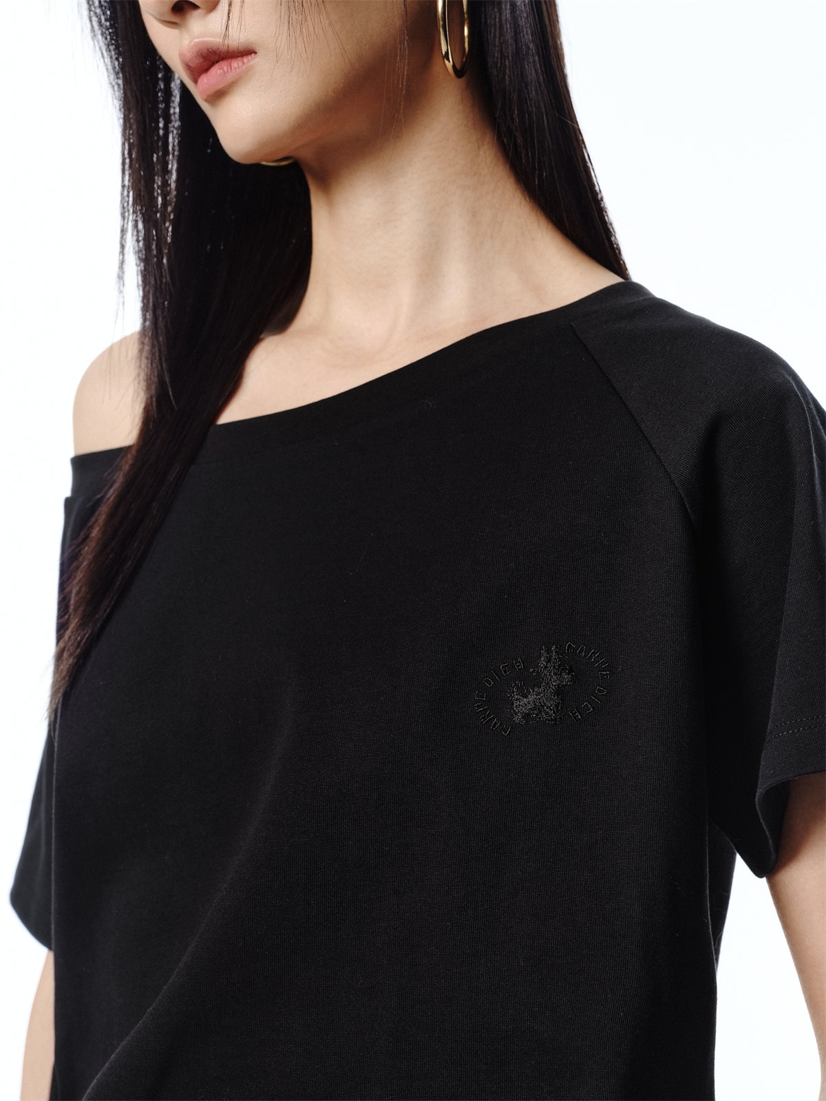 Women's Embroidered Boat-Neck T-Shirt