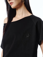 Women's Embroidered Boat-Neck T-Shirt