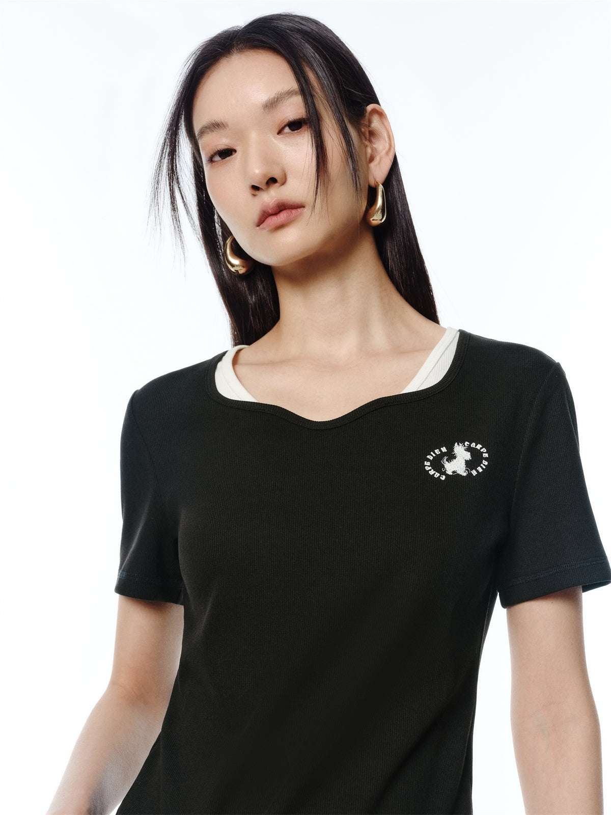 Women's Cropped Contrast Layered-Look T-Shirt