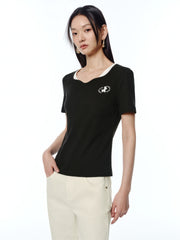 Women's Cropped Contrast Layered-Look T-Shirt