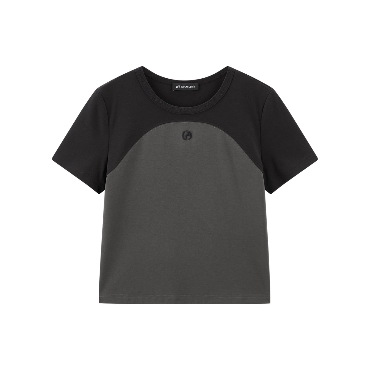 Women's Cropped Slim-Fit Contrast Paneled T-Shirt