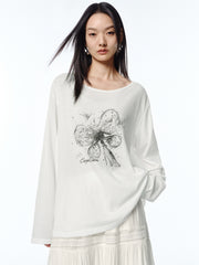 Women's Printed Long-Sleeve T-Shirt with Rhinestone Detail