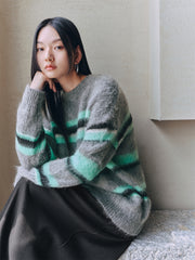 Women's Striped Knit Pullover with Mohair