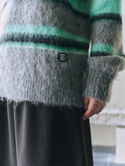 Women's Striped Knit Pullover with Mohair