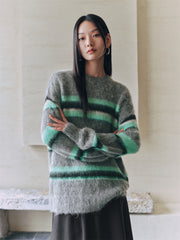 Women's Striped Knit Pullover with Mohair