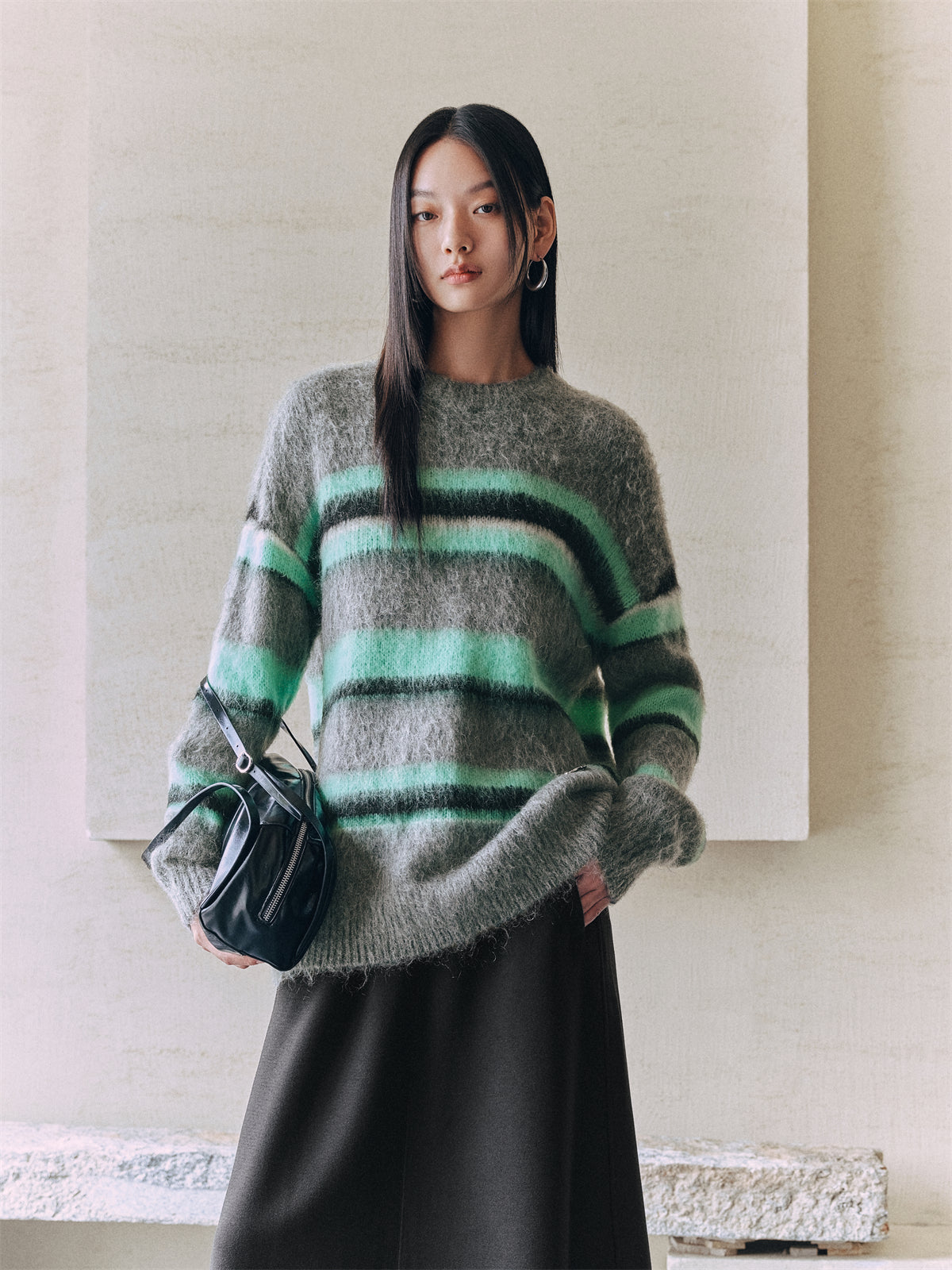 Women's Striped Knit Pullover with Mohair