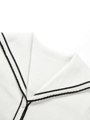 Women's Contrast Sailor-Collar Knit Cardigan