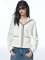Women's Contrast Sailor-Collar Knit Cardigan