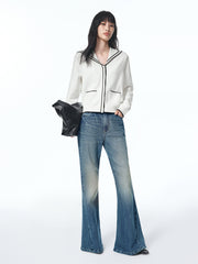 Women's Contrast Sailor-Collar Knit Cardigan