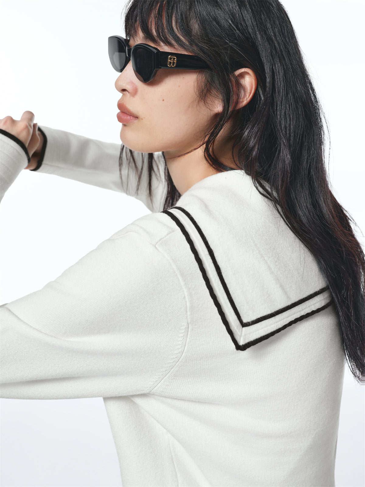 Women's Contrast Sailor-Collar Knit Cardigan