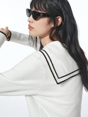 Women's Contrast Sailor-Collar Knit Cardigan