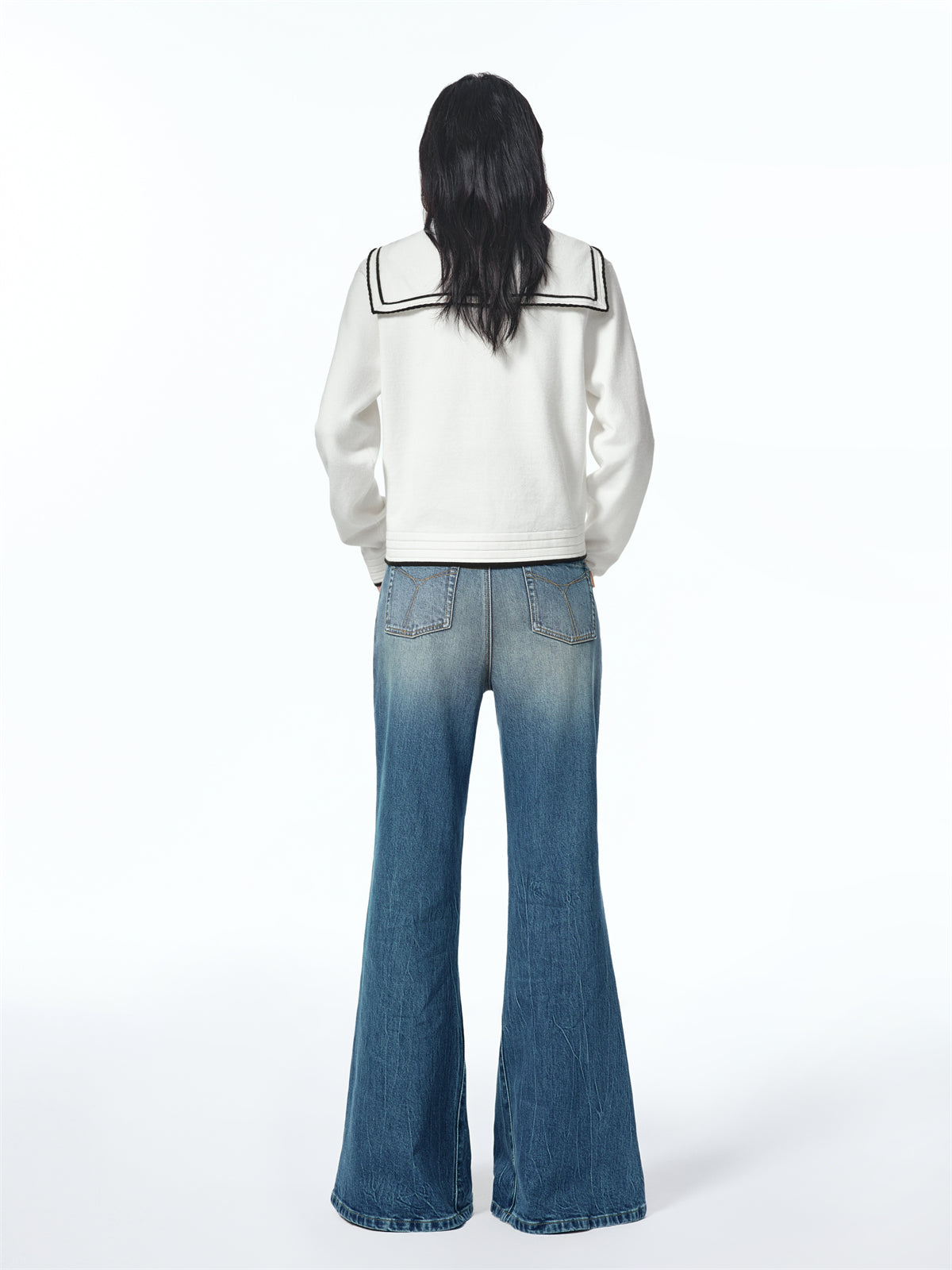 Women's Contrast Sailor-Collar Knit Cardigan