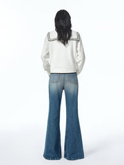 Women's Contrast Sailor-Collar Knit Cardigan