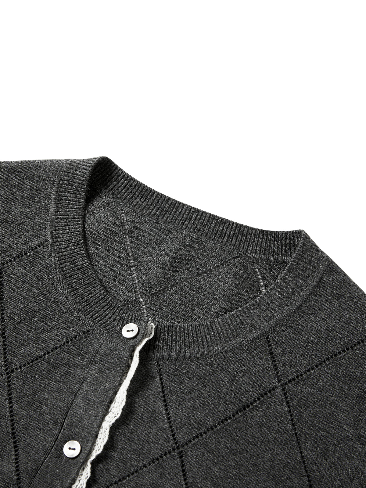 Women's Diamond Knit Cardigan with Lace Trim