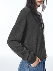 Women's Diamond Knit Cardigan with Lace Trim