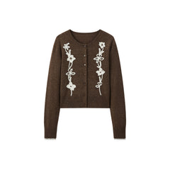 Women's Casual Cropped Embroidered Knit Cardigan