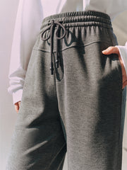 Women's Gray Drawstring Straight Knitted Pants