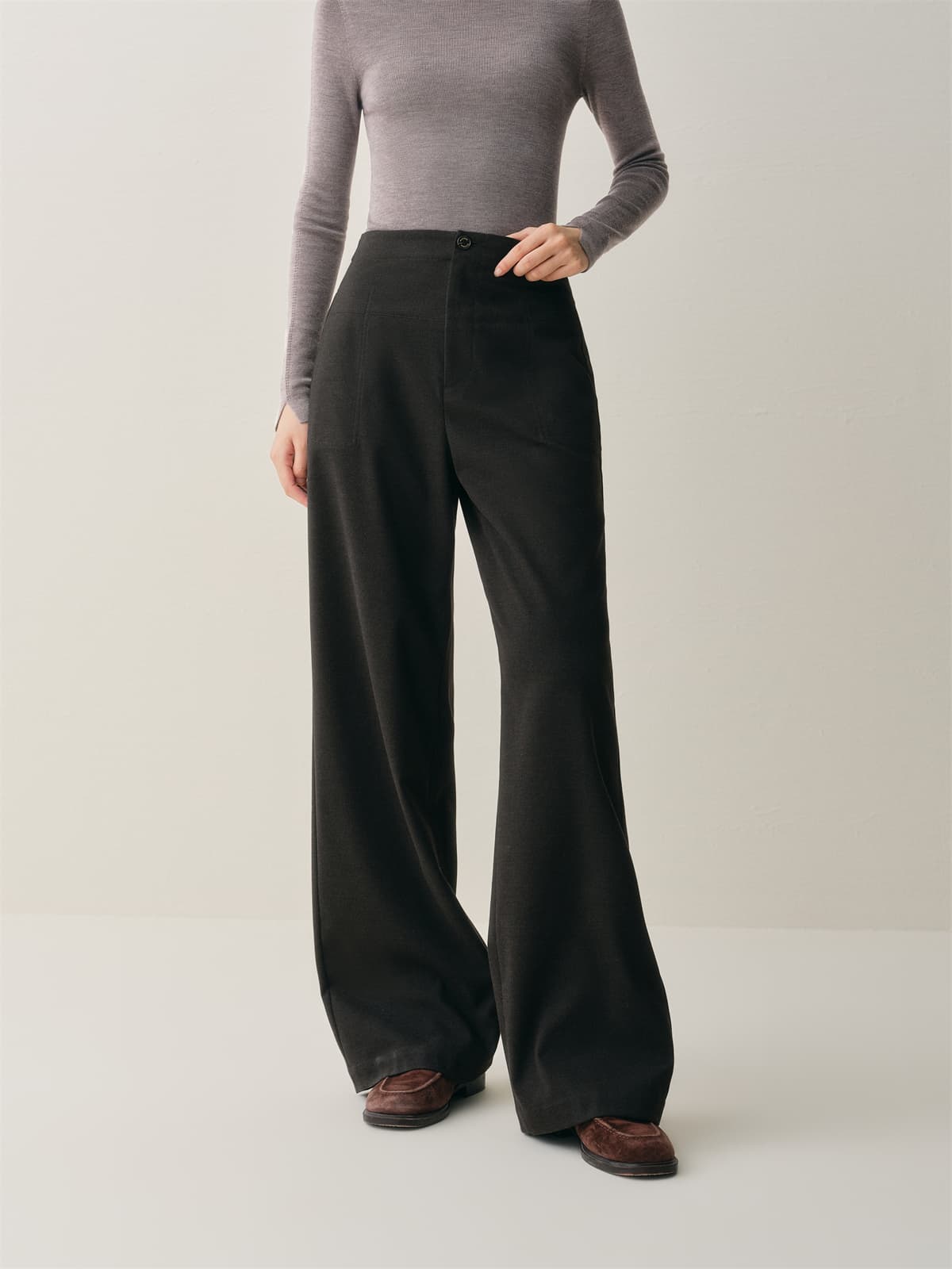Women's High-Waist Brushed Wide-Leg Pants