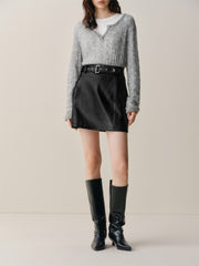 Women's Black PU A-Line Mini Skirt