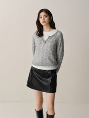 Women's Black PU A-Line Mini Skirt