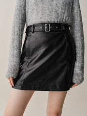 Women's Black PU A-Line Mini Skirt
